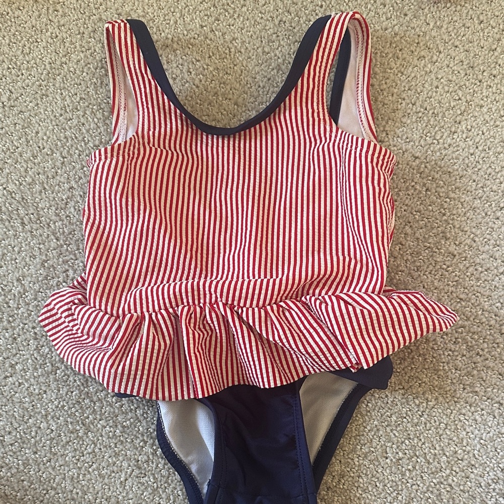 Cat & Jack Red and Navy Striped Kids Swim One Piece